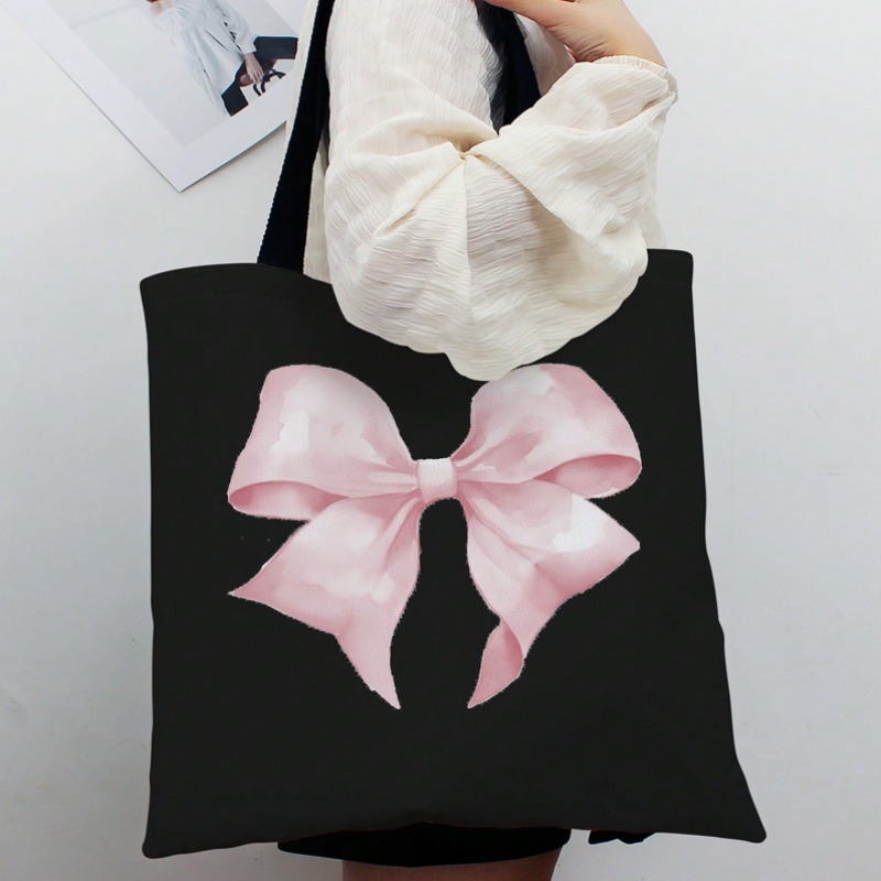 Women Bags Work - ROMWE Kawaii Bow Pattern Canvas Shoulder