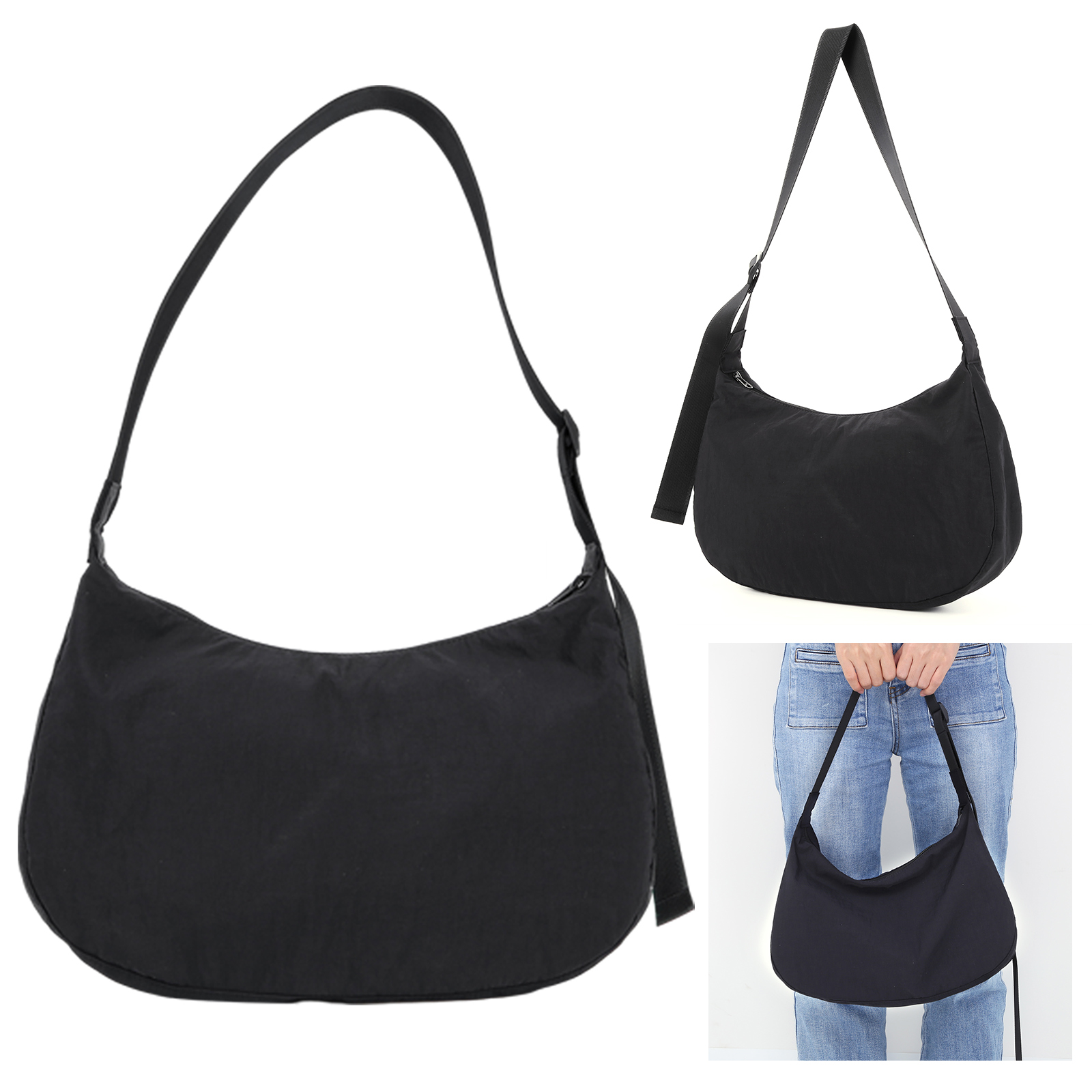 Half Moon Crescent - Women Nylon Shoulder Bag Zipper Crescent