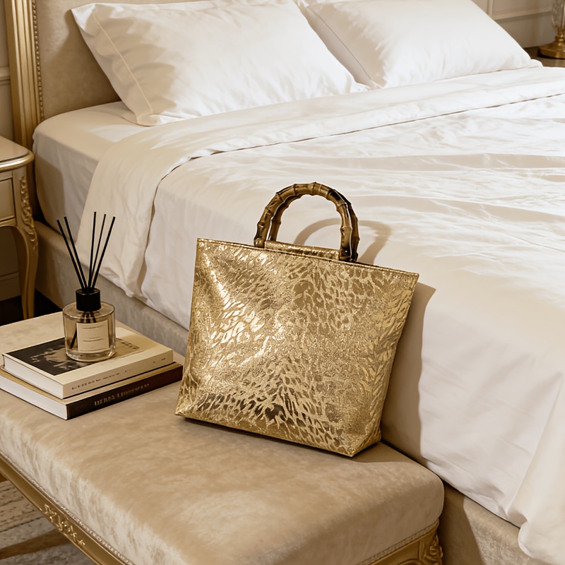 Women Bags On Sale - Light luxury metallic gold jacquard leaf